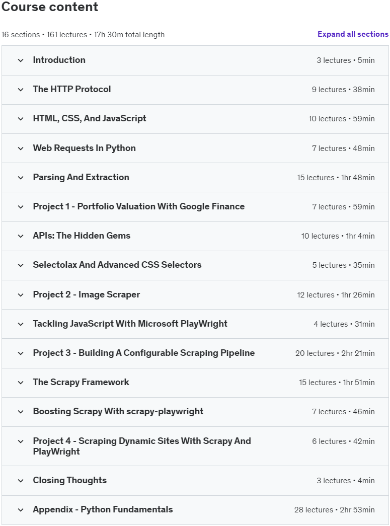 Course topics · Udemy — The Ultimate Web Scraping With Python Bootcamp 2024 2024-6