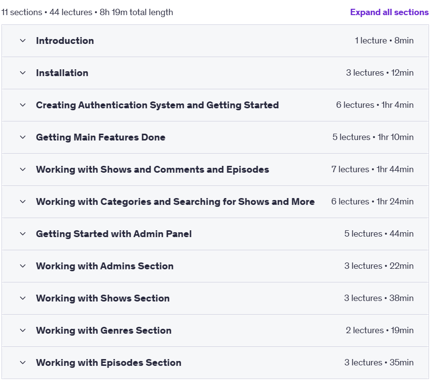 Course topics · PHP Laravel: Build Amazing Streaming Service 2024-6