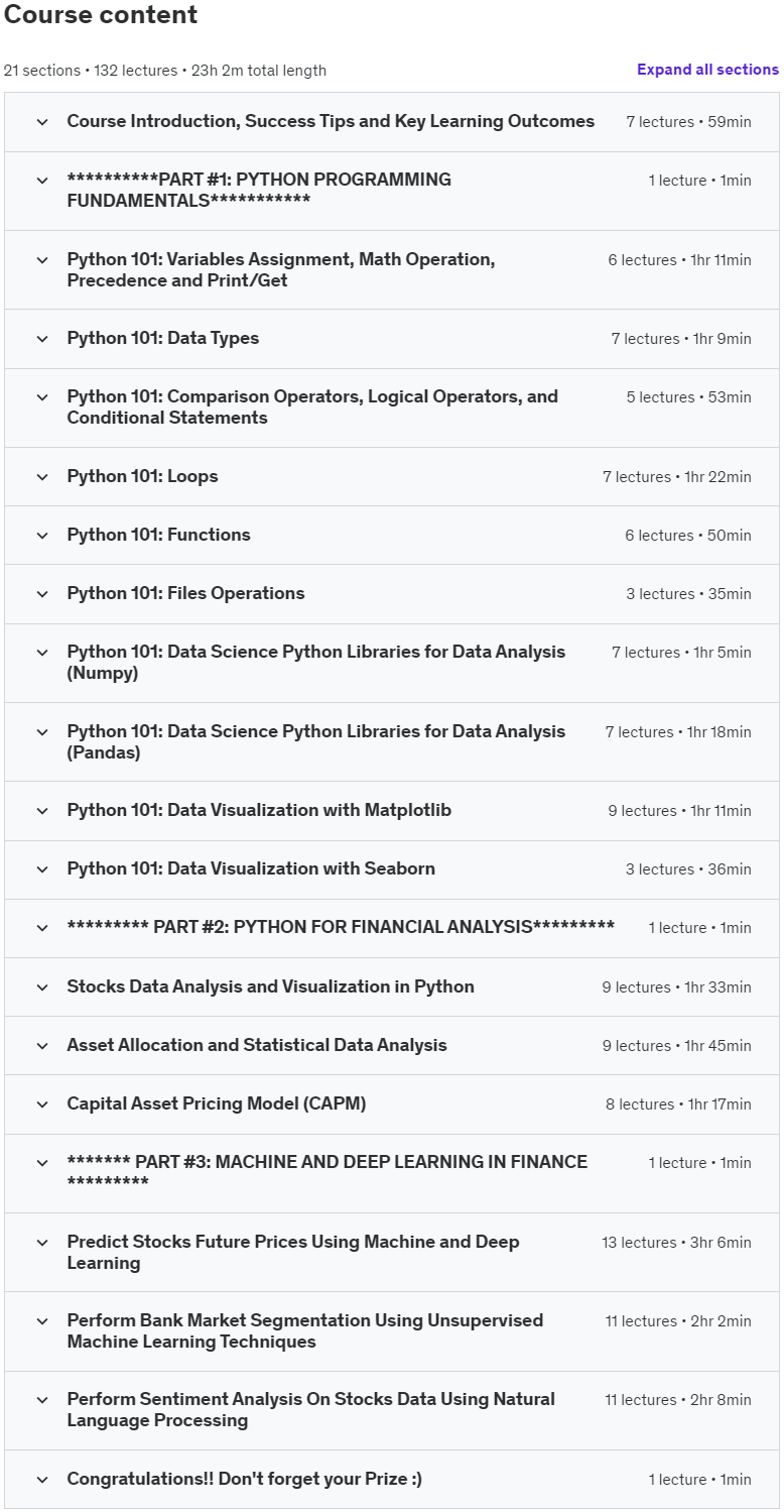 Course topics · Python & Machine Learning for Financial Analysis 2022-5