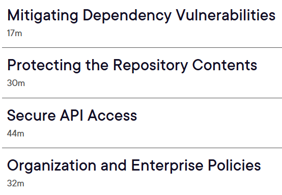 Course topics · Enabling Secure Software Development in GitHub 2025-1