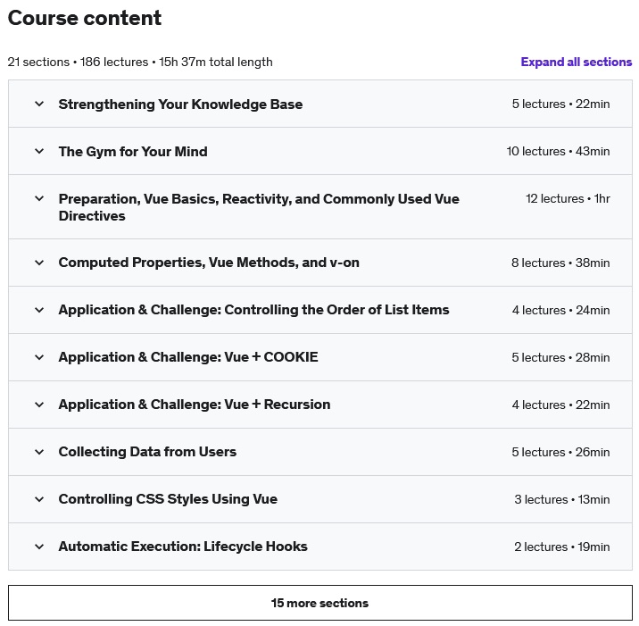 Course topics · Udemy — Complete Vue.js 3 Course: Vuejs 3, Vite, TailwindCSS, Pinia 2022-3