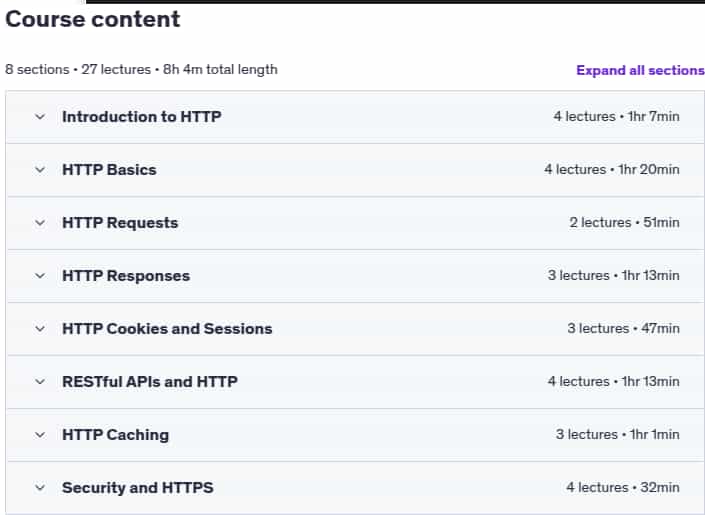 Course topics · Udemy — The Complete Course of HTTP and Web Services 2025-1