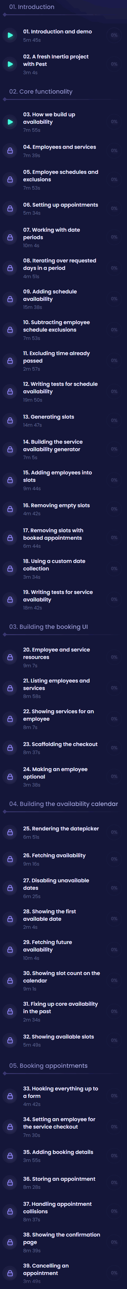 Course topics · CodeCourse — Build an Appointment Booking System With Inertia 2024-2