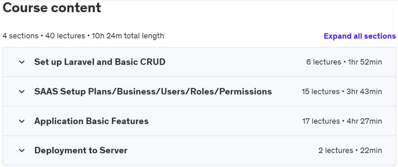 Course topics · PHP Laravel 11 – SaaS CRM Full Stack Dev with Real Website 2024-5