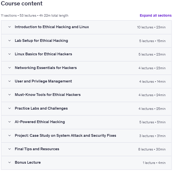 Course topics · Linux and AI for Ethical Hackers 2025-10