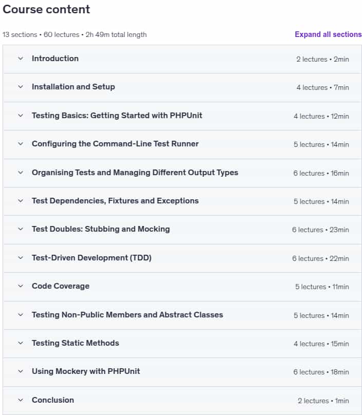 Course topics · PHP Unit Testing with PHPUnit 2025-6