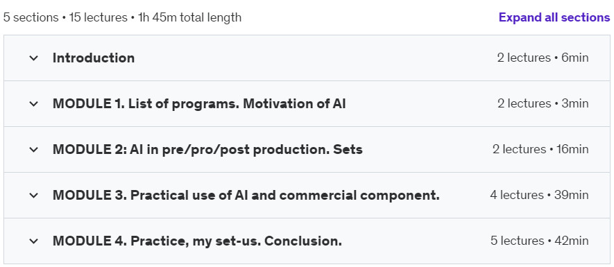 Course topics · Kitchen (AI) for creating content 2024-9