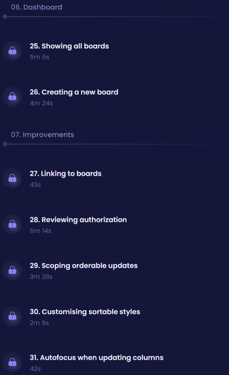 Course topics · CodeCourse — Build a Trello Clone With Livewire 2024-5