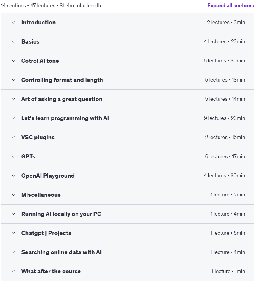 Course topics · Udemy — ChatGPT: The AI Programming Partner You’ve Been Waiting For 2024-1