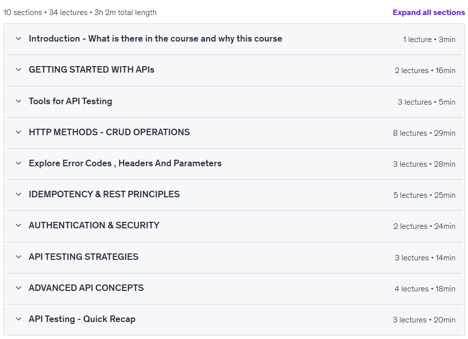 Course topics · Learn API Testing Concepts with Interview Question & Answers 2026-2