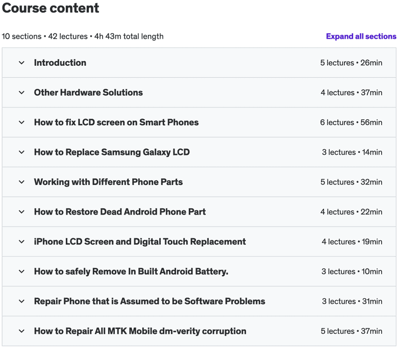 Course topics · All Smart Phones Hardware Repair with a Live Demo. 2023-7