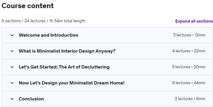 Course topics · Udemy — Use Minimalist Interior Design to Live your Best Life 2021-11