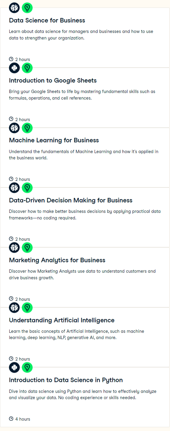 Course topics · Datacamp — Data Skills for Business 2024-8