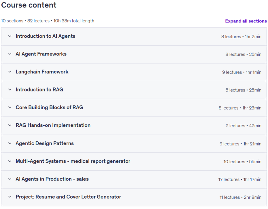 Course topics · Master AI Agents, RAG : Build Production-Ready Applications 2026-1