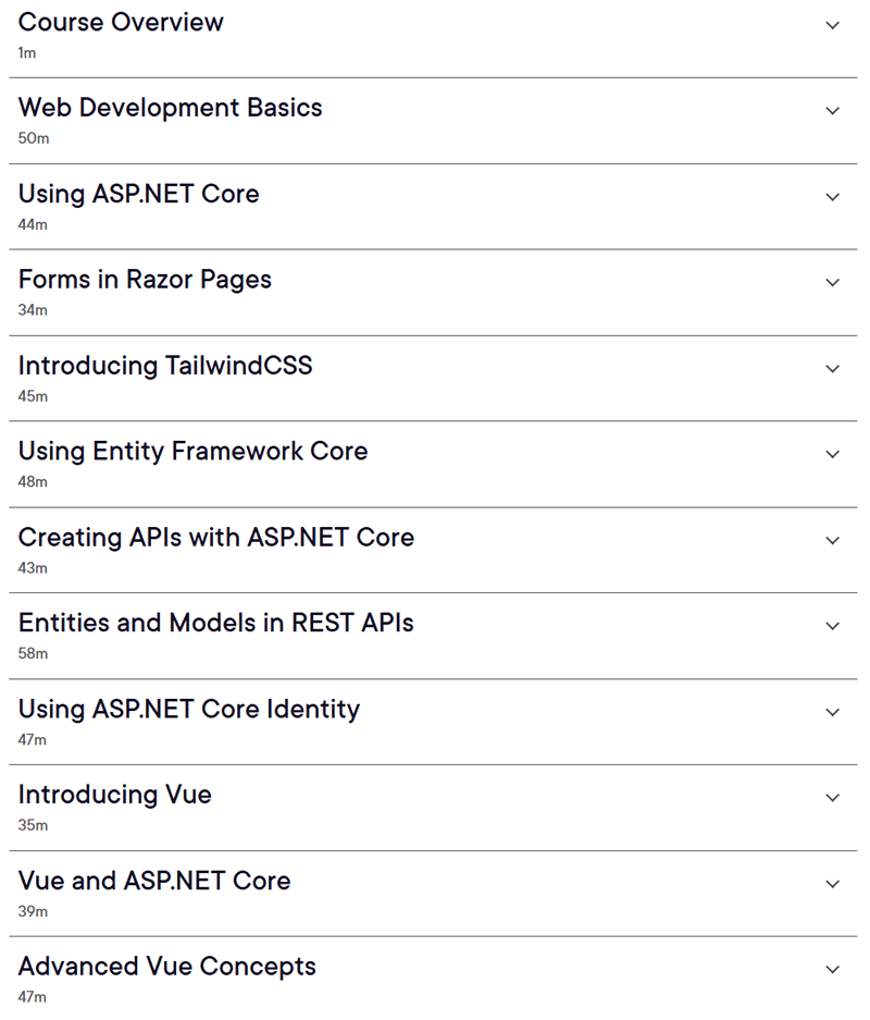 Temas del curso · Crear una web app con ASP.NET Cuerpo 10, MVC, Framework de la entidad, TailwindCSS y Vue 2025-12