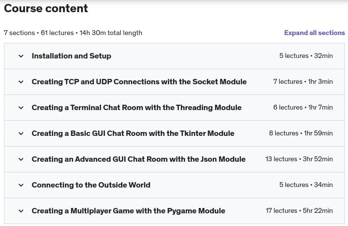 Course topics · Udemy — The Art of Doing: Python Network Applications with Sockets! 2022-8