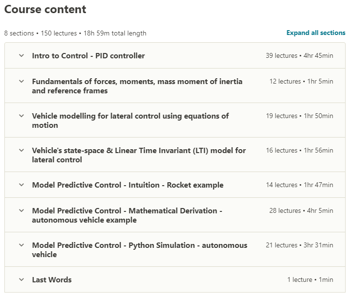 Course topics · Applied Control Systems for Engineers 1 – autonomous vehicle 2020-6