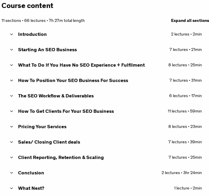 Course topics · Udemy — Start Your Own SEO Agency From Home – The Complete Blueprint 2025-6