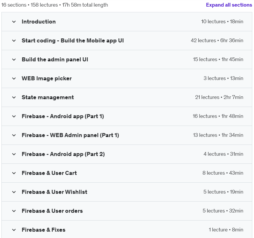 Course topics · Flutter+Firebase Build a Grocery App&WEB Admin Panel [2024] 2023-7