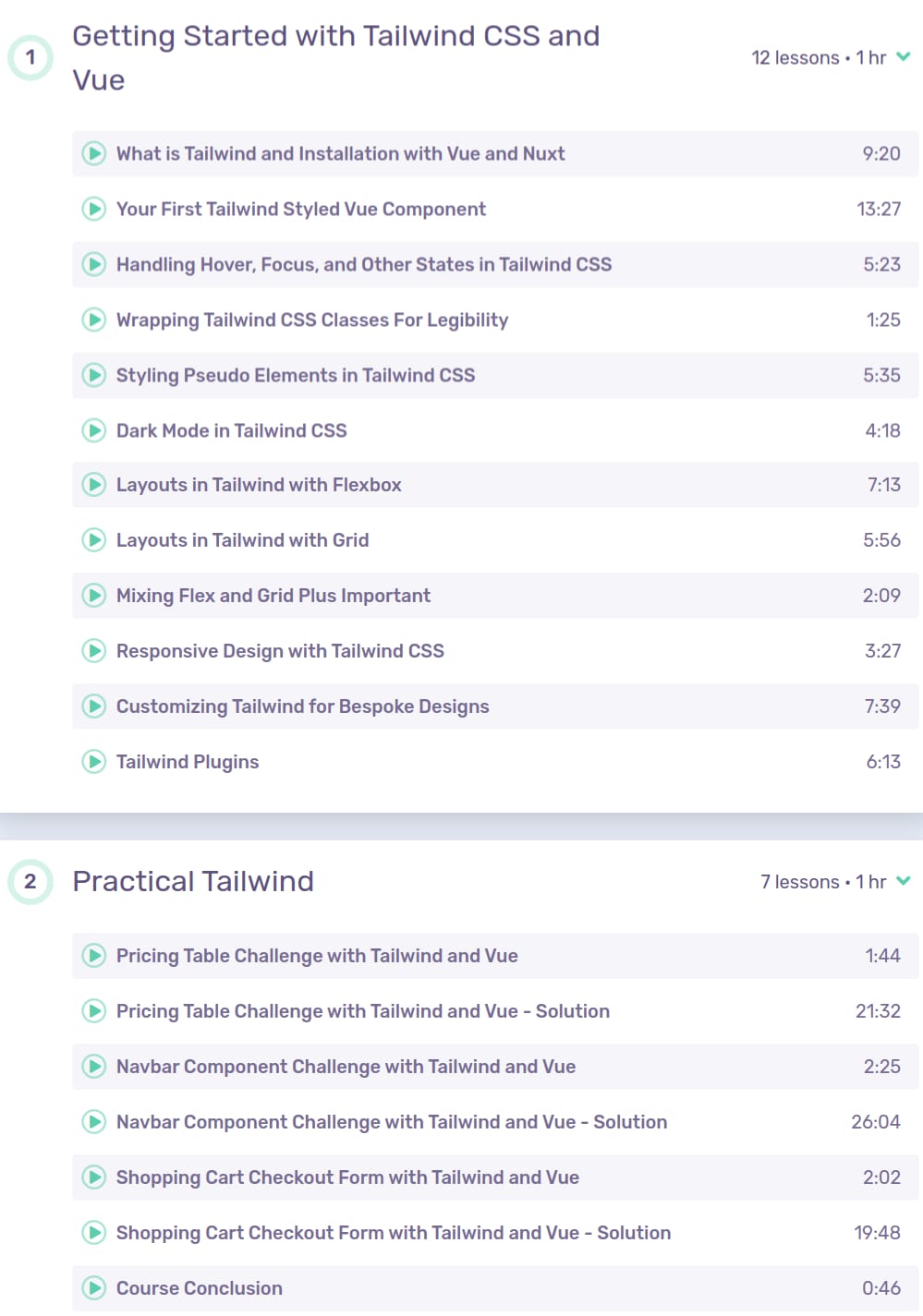 Course topics · VueSchool — Tailwind CSS Fundamentals 2024-11