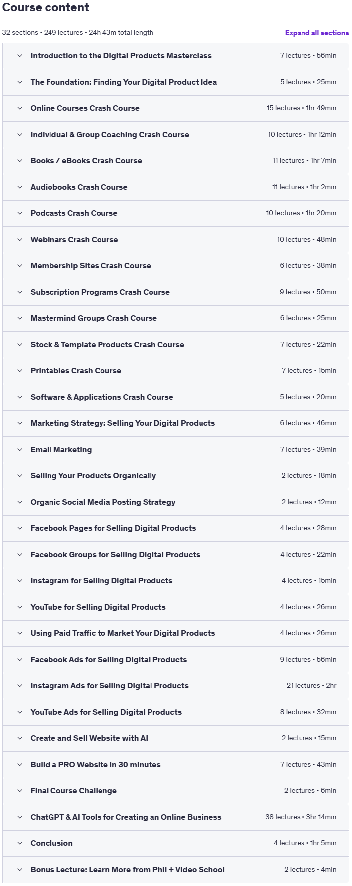 Temas del curso · Negocios Online curso completoVenta tus propios productos digitales 2024-6