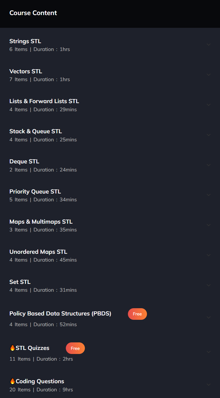 Course topics · Coding Blocks — C++ Standard Template Library 2024-10