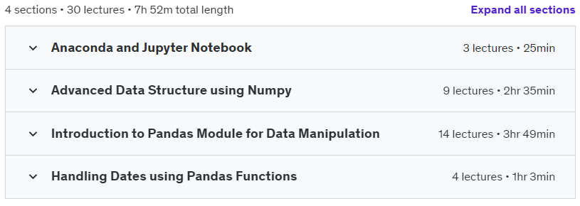 Course topics · Udemy — Pandas & Numpy for Data Science – The Right Way 2024 2024-1