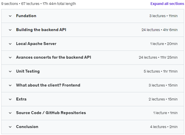 Course topics · Build from Scratch a Modern REST API with PHP 8 2023-7
