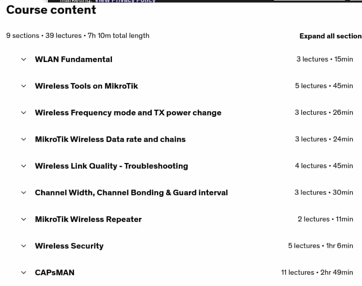 Course topics · MikroTik Enterprise Wireless Engineer with LABS 2025-1