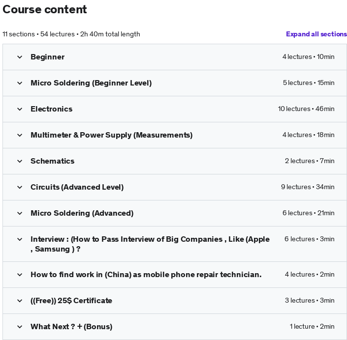 Course topics · Udemy — Mastering Cell Phone Repair & MicroSoldering(Android-iPhone) 2023-2