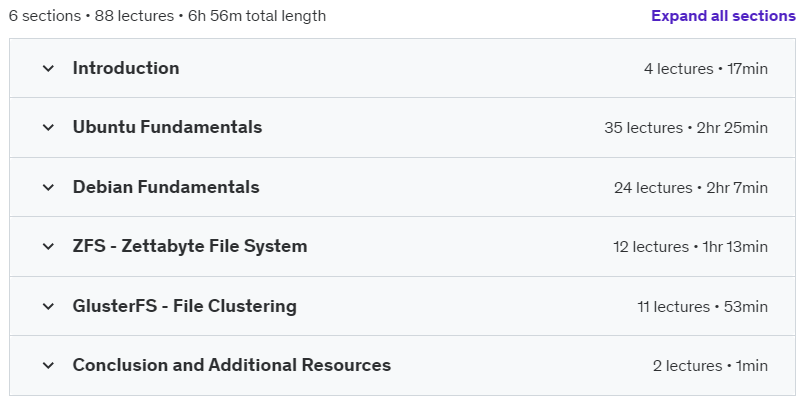 Course topics · Linux Fundamentals – Debian, Ubuntu, ZFS and GlusterFS 2024-11