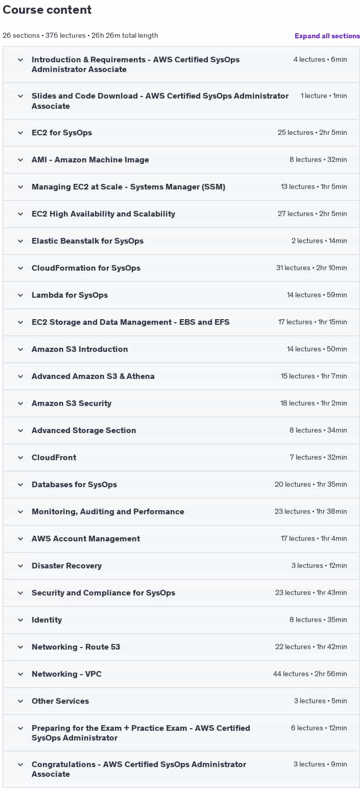 Course topics · Ultimate AWS Certified SysOps Administrator Associate 2025 2025-2