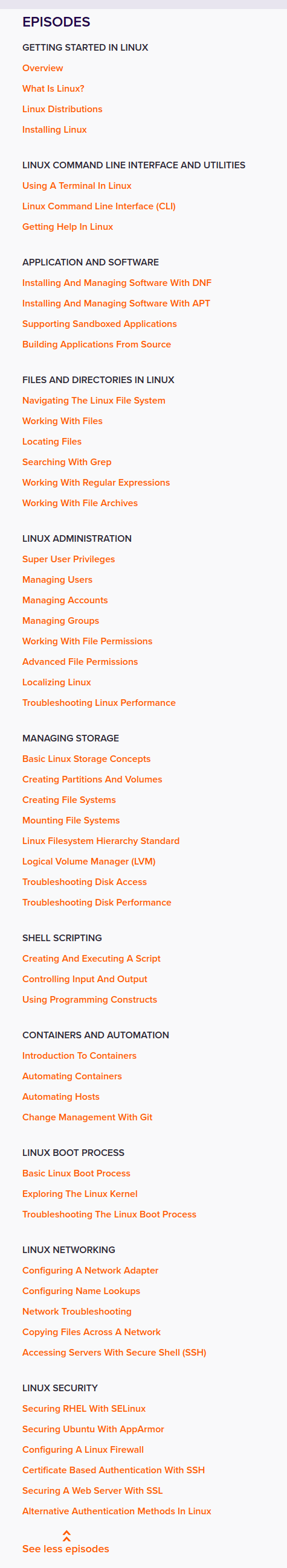 Course topics · ITProTV — CompTIA Linux+ (XK0-005) 2022-6