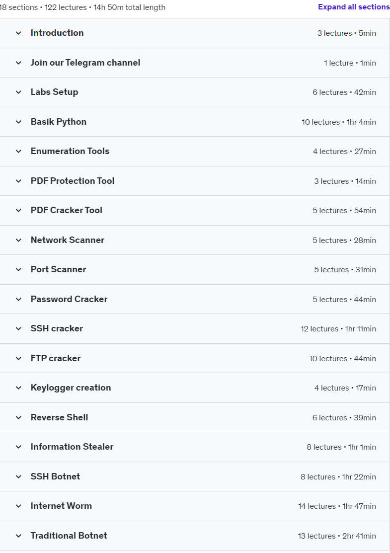 Course topics · Master Python Hacking: 15+ Projects from Beginner to Expert 2024-7
