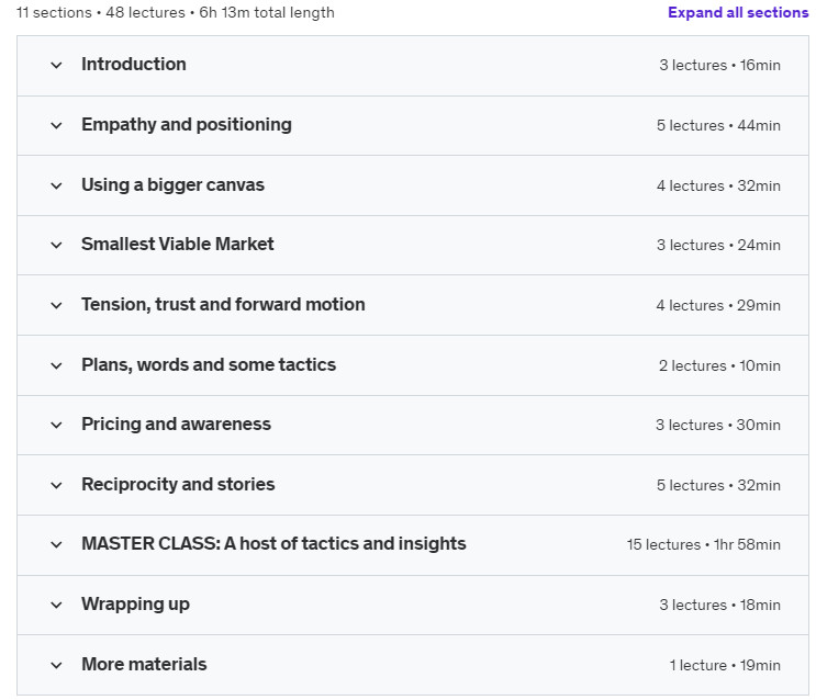 Course topics · Udemy — Modern Marketing with Seth Godin 2021-12