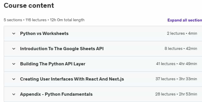Course topics · Building Full Stack Python Web Apps Backed By Google Sheets 2024-9