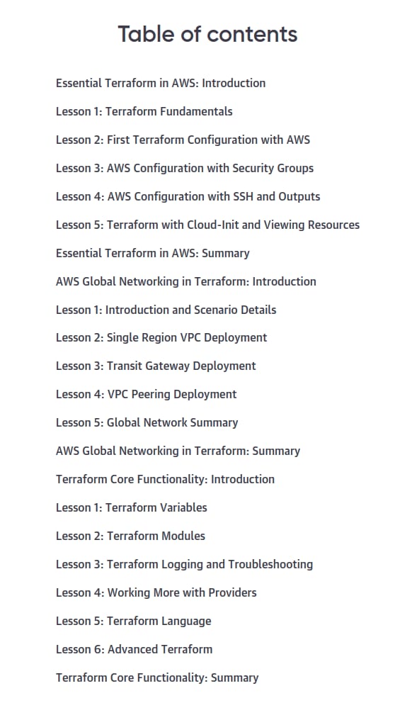 कोर्स के विषय · ओरेली - Terraform में AWS से Basics to Guru (वीडियो संग्रह) 2024-7
