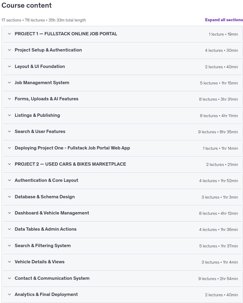 Kursthemen · React Vollstack Bootcamp-Build Job Portal & Marketplace App 2026-5