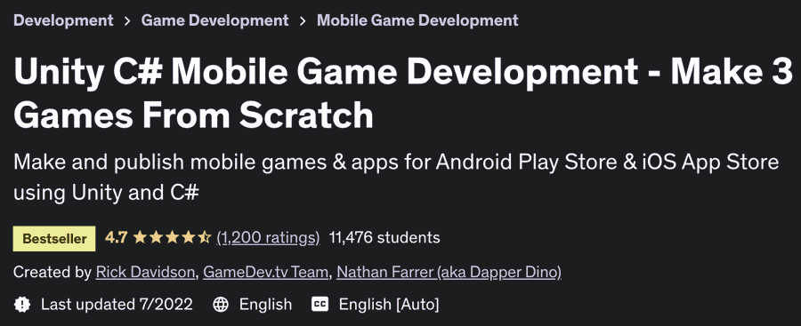 Pictures · Unity C# Mobile Game Development – Make 3 Games From Scratch 2022-7