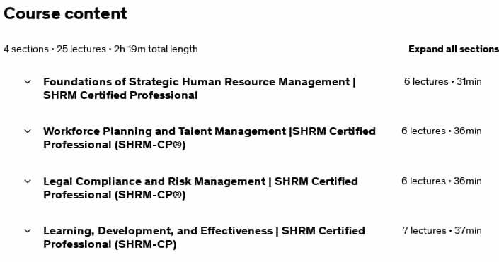 Course topics · Udemy — SHRM Certified Professional (SHRM-CP®) | Certification 2025-6