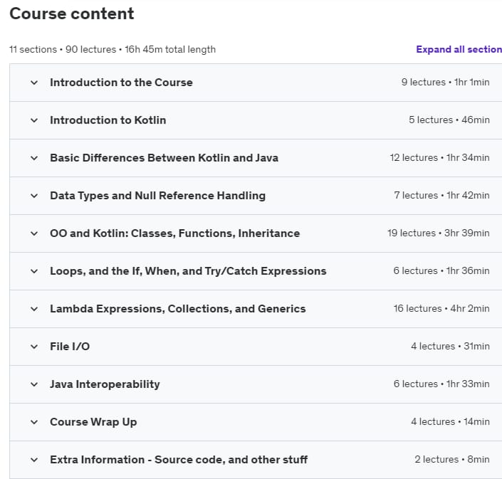 Course topics · Kotlin for Java Developers 2019-12