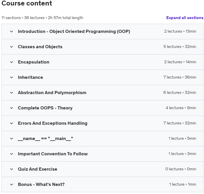 Course topics · Python OOPS: Object Oriented Programming For Python Beginner 2023-11
