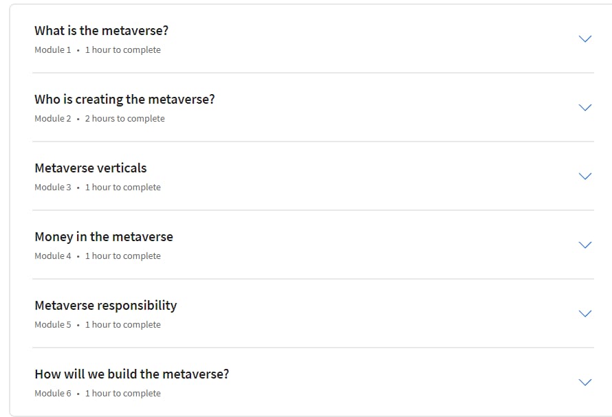 Course topics · Coursera — What is the Metaverse? 2024-3