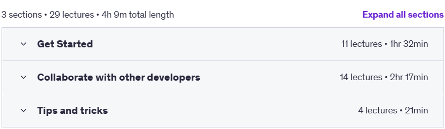 Course topics · Udemy — Learn practical Git through a startup story 2023-12
