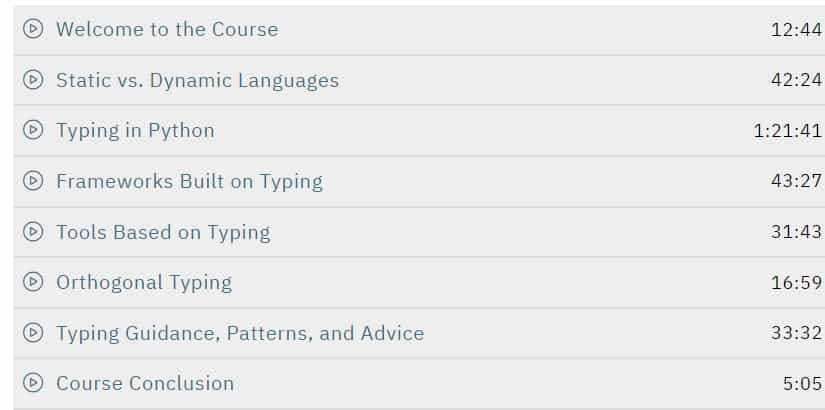 Course topics · Talk Python – Rock Solid Python with Python Typing 2024-3