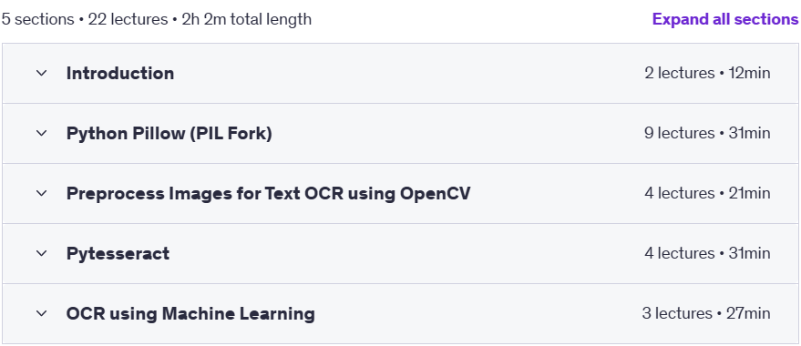 Course topics · Udemy — Optical Character Recognition (OCR) MasterClass in Python 2023-1