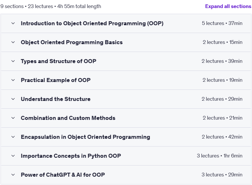 Course topics · Udemy — Complete Python Object Oriented Programming for Beginners 2025-4
