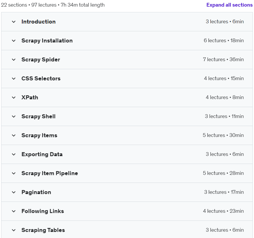 Course topics · Udemy — Scrapy Masterclass: Learn Web Scraping With Scrapy Framework 2022-4