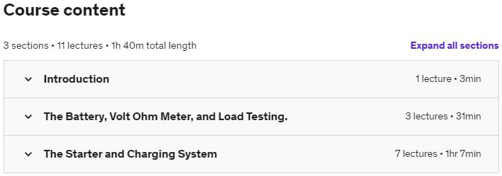 Course topics · Automotive 102: Battery, Charging System & Starting System 2019-7