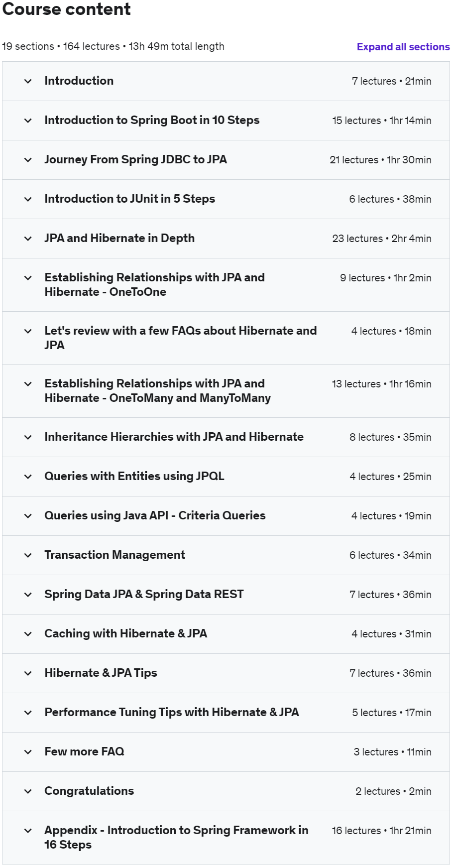 Course topics · Udemy — Master Hibernate and JPA with Spring Boot in 100 Steps 2021-4